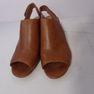 Clarks Collection Leather Sandal Deva Jayleen Peep Toe Slingback Brown Women 9.5